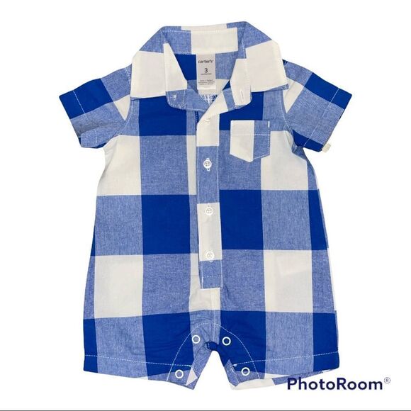 NWOT 4 Piece Bundle Boys Size 3M One Piece Rompers in Assorted Plaids & Stripes - Picture 4 of 9